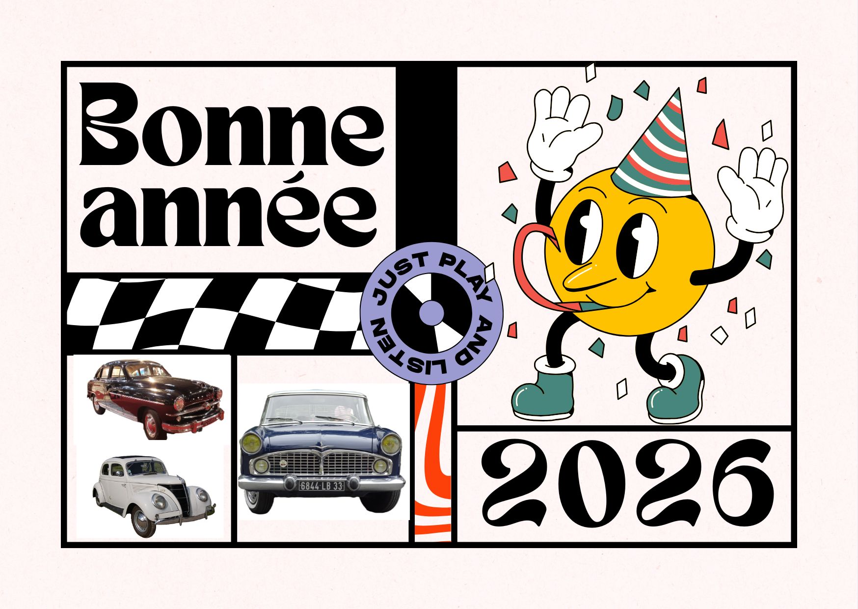 Coloré Retro Cartoon Bonne Année Carte de Voeux.jpg